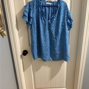 Liz Claiborne Blue Patterned Blouse with Ruffles